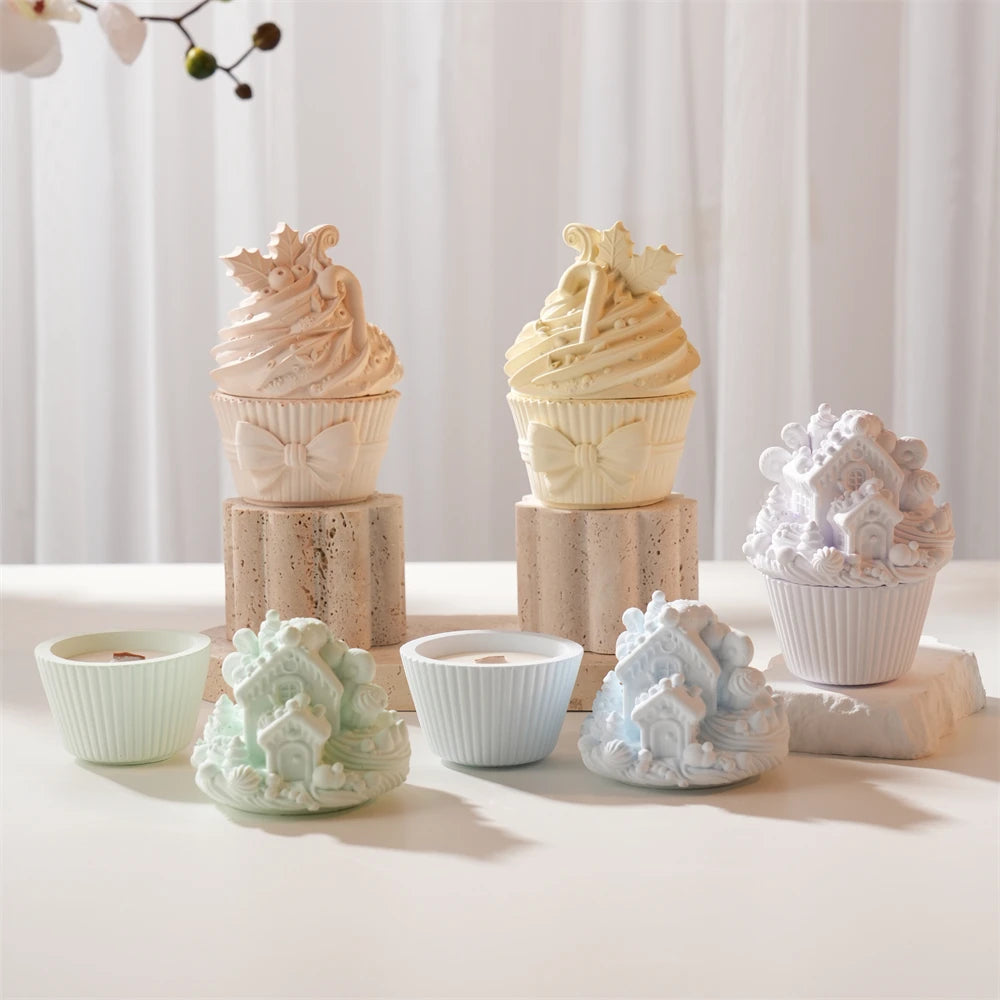 Christmas Cupcake Candle Holder Mold with Lid