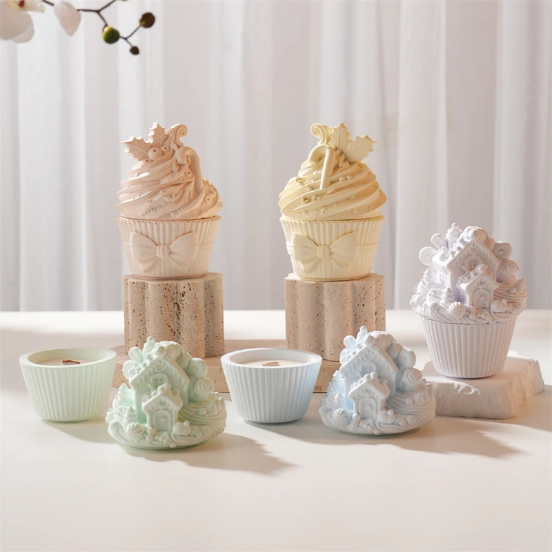 Christmas Cupcake Candle Holder Mold with Lid