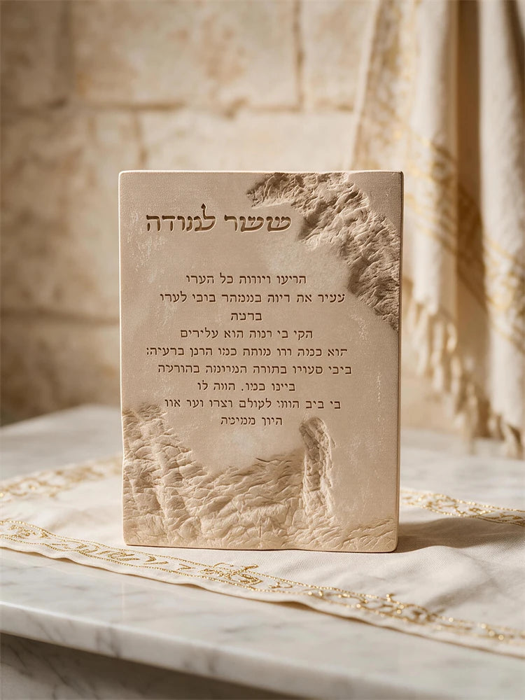 Hebrew academic success prayer plaque with stone-effect relief