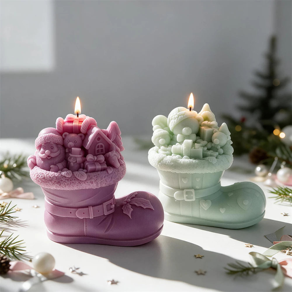Santa & Bear Christmas Boot Silicone Candle Mold