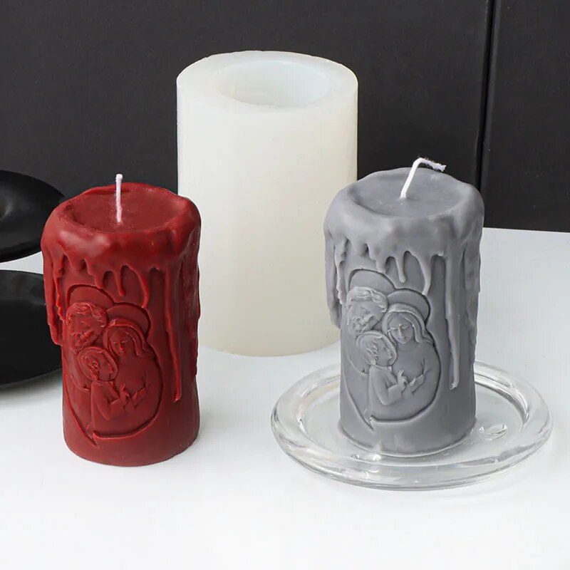 Cylindrical Jesus Family Candle Mold