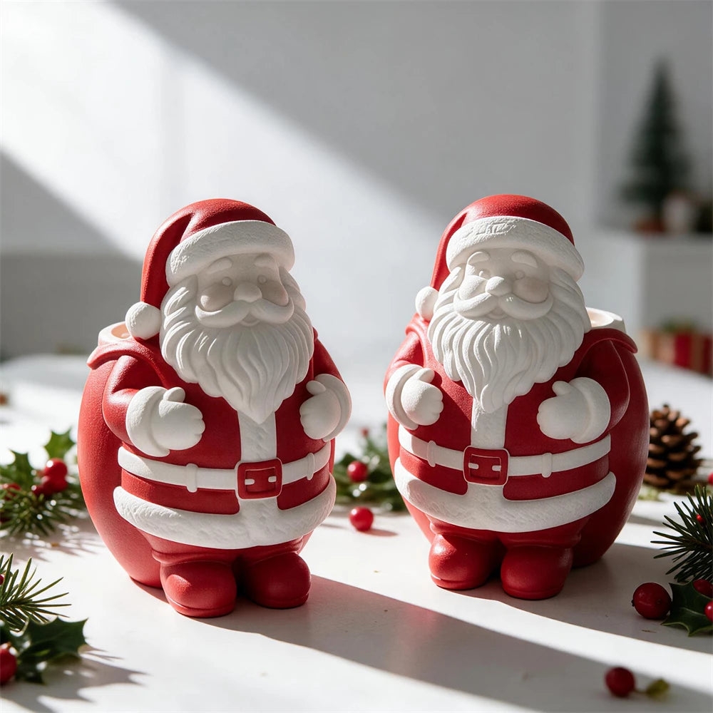 Open-top Santa Claus candle jar with detailed beard and belt