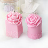 Lace Peony Square Pillar and Rose Cylindrical Silicone Candle Mold