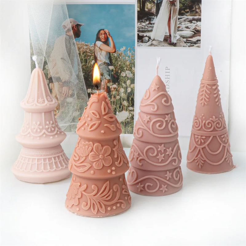 Star Flower Relief Pattern Cone-shaped Christmas Tree Candle Mold