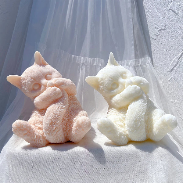 Cute Cat Playing with Tail Silicone Candle Mold