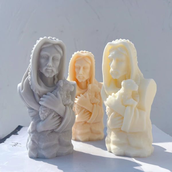 Jesus Christ Holding Lamb Statue Unique Silicone Candle Mold