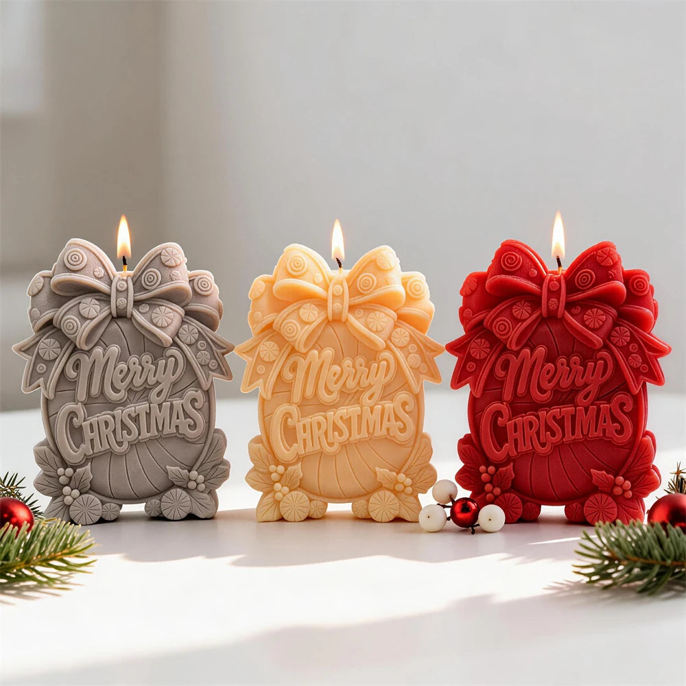 Red sage cream and peach Merry Christmas plaque candles for festive décor