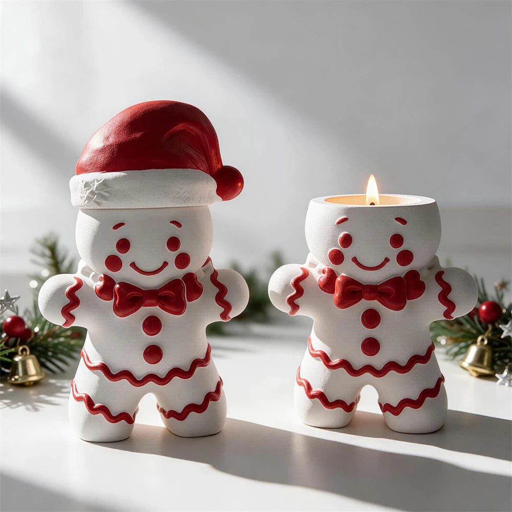 Gingerbread Man candle jar with removable red Santa hat lid