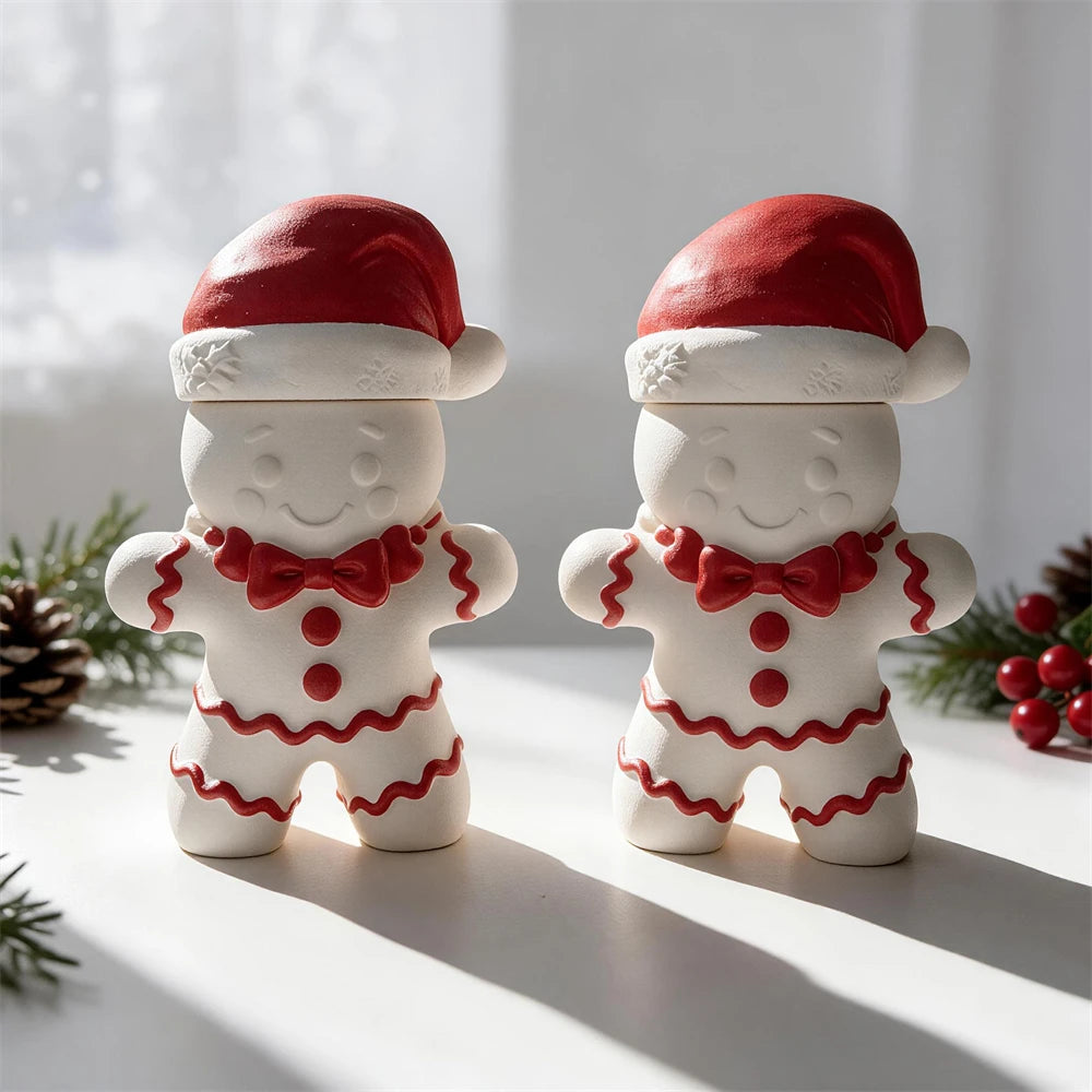 Gingerbread Man candle jar with removable red Santa hat lid