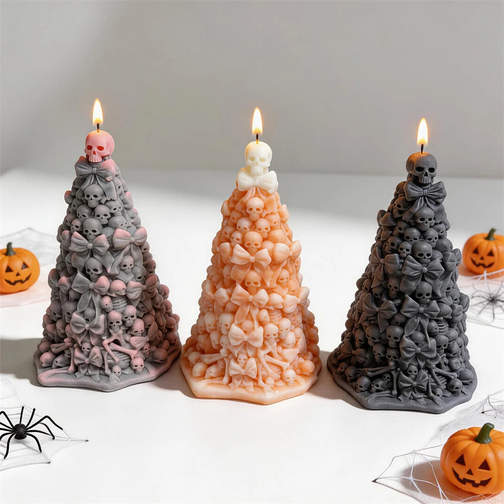 Halloween Bowknot Skull Tree Silicone Candle Mold