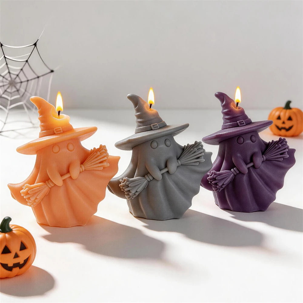 Ghost Witch Broom Silicone Candle Mold for Halloween