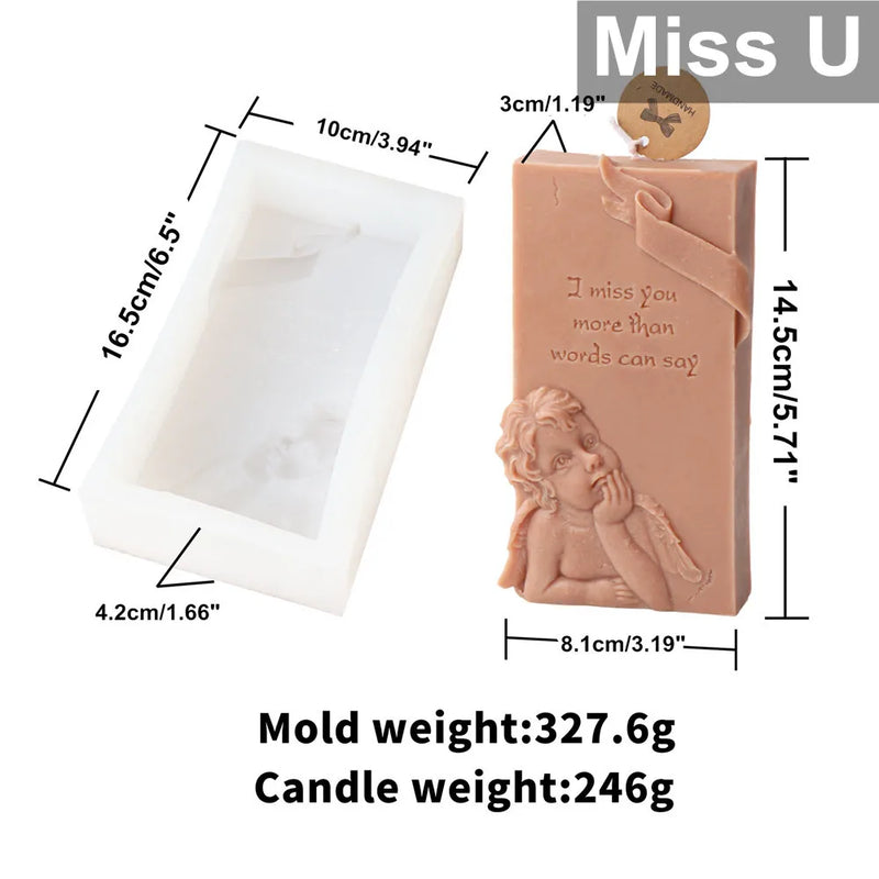 Luck Angel Slogan Letter Silicone Candle Mold - Miss You