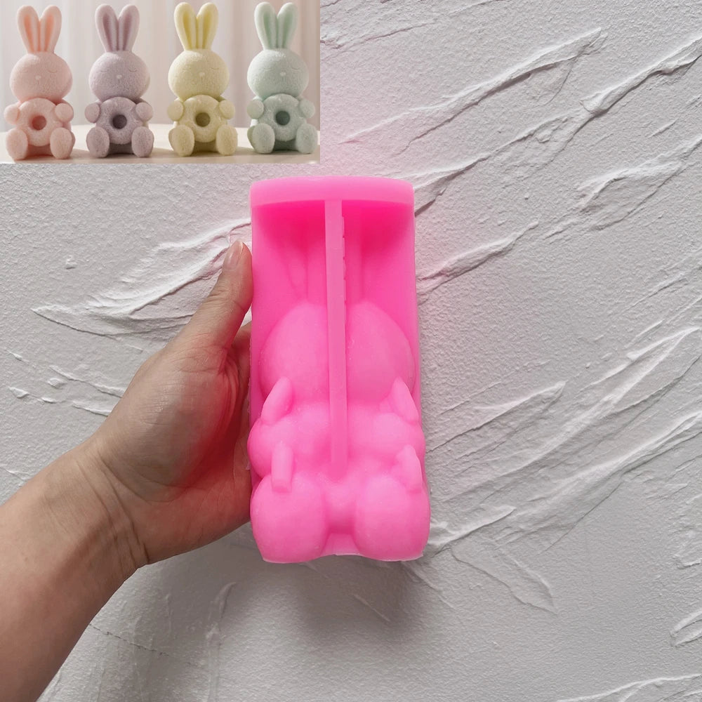 Bunny Rabbit Holding Donut Candle Silicone Mold