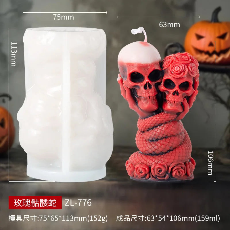 Halloween Handheld Rose Skull Candle Mold