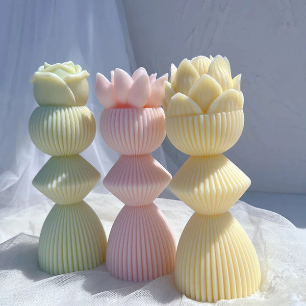Lotus Flower Ribbed Pillar Candle Mold