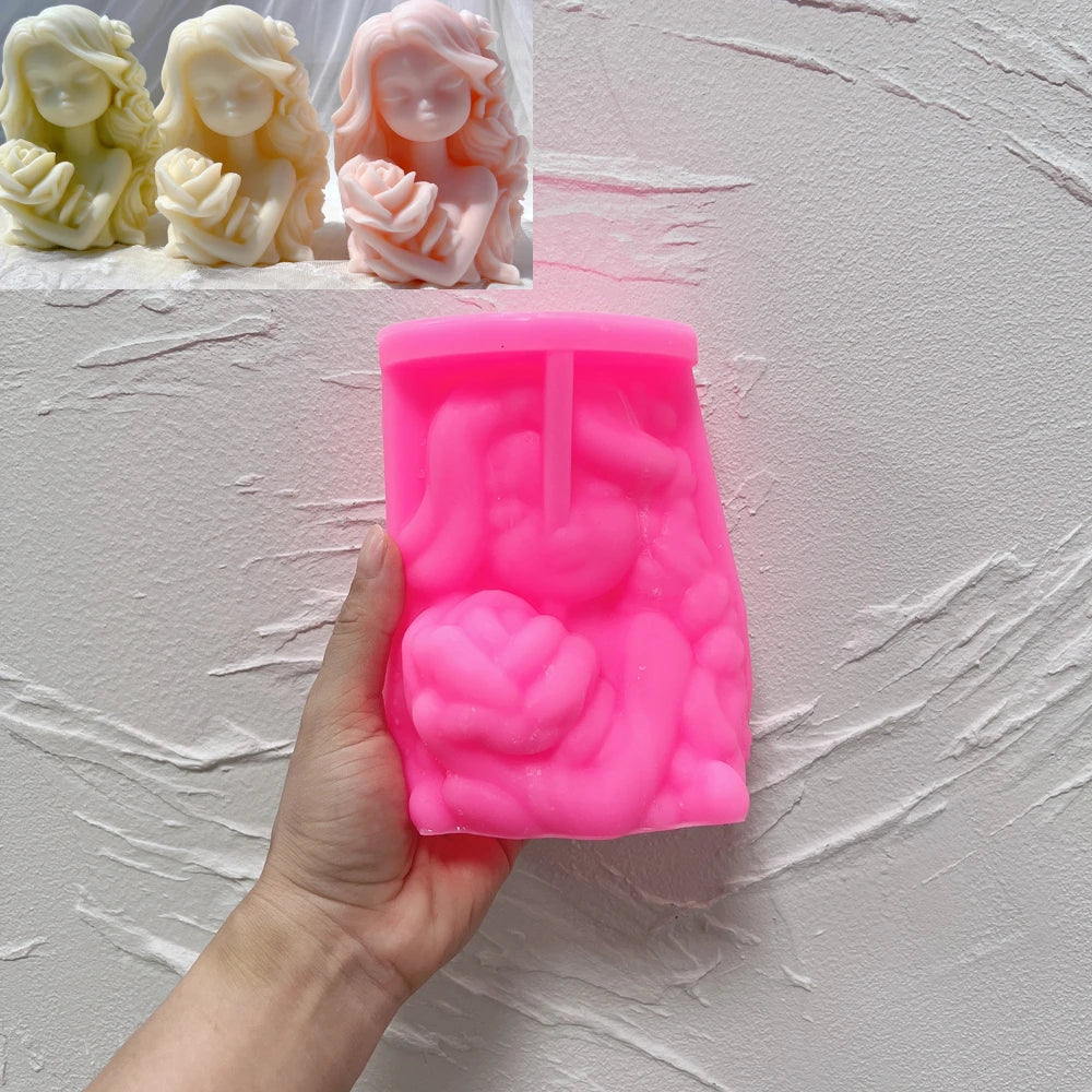 Two Designs Flower Fairy Figure Sculpture Candle Molds
