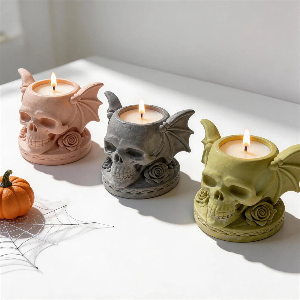 Gothic Rose Skull Candle Vessel Silicone Mold