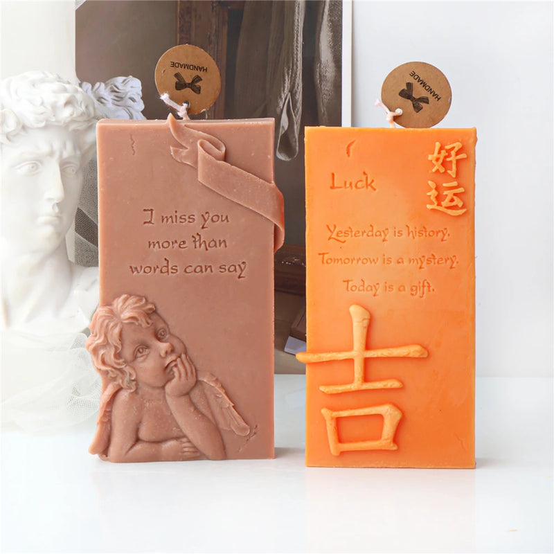 Luck Angel Slogan Letter Silicone Candle Mold