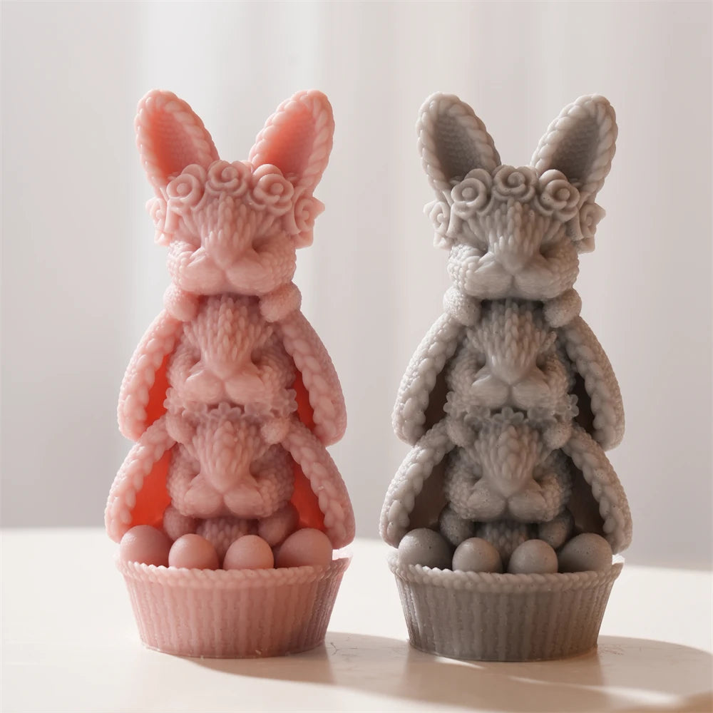 3D Knit Rose Bunny Silicone Candle Mold