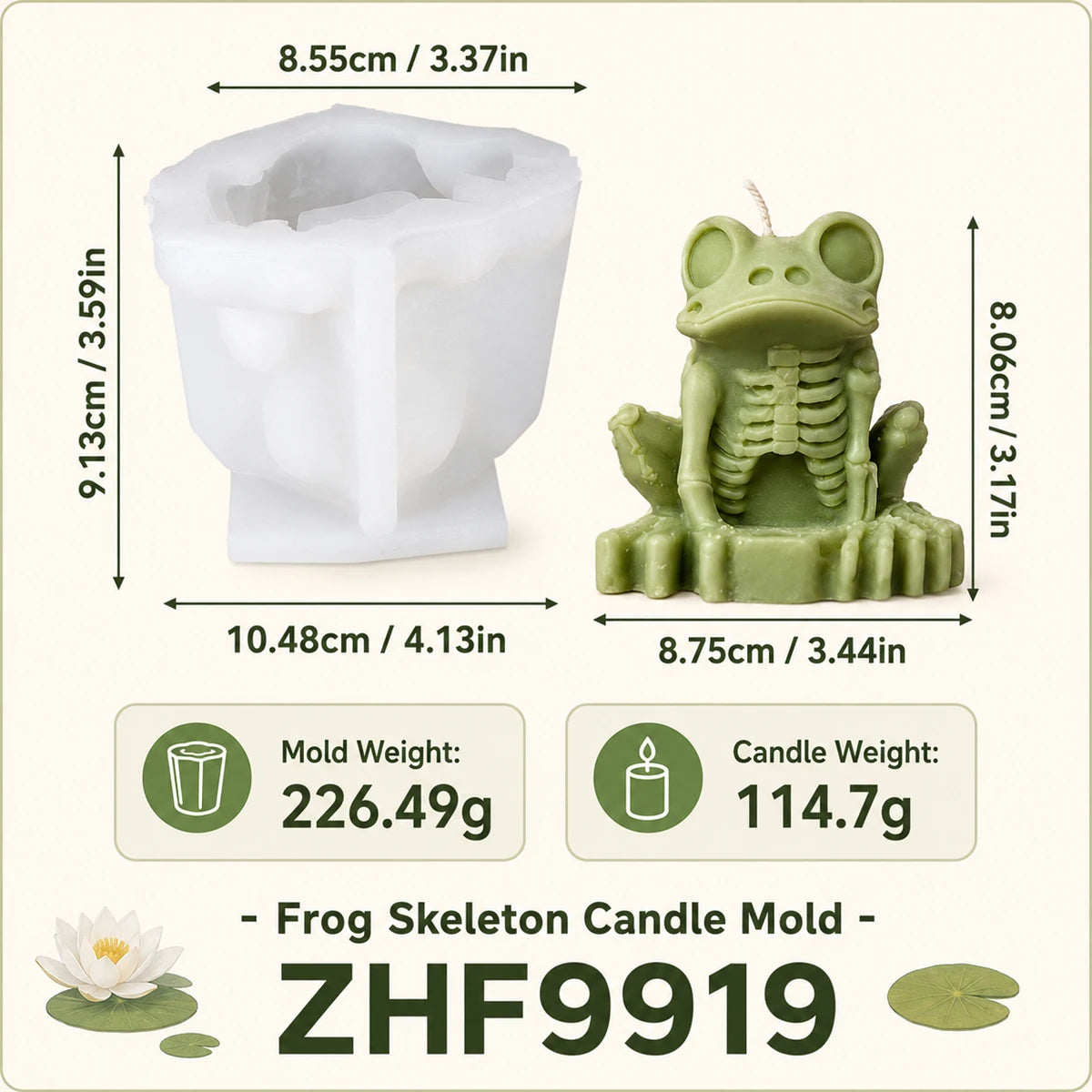 Halloween frog skeleton candle measuring approximately 8 centimetres tall