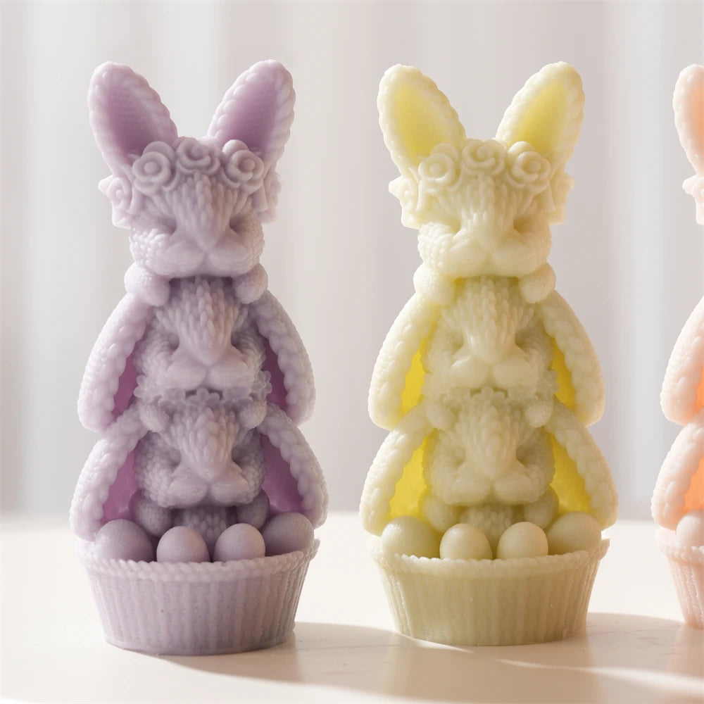 3D Knit Rose Bunny Silicone Candle Mold