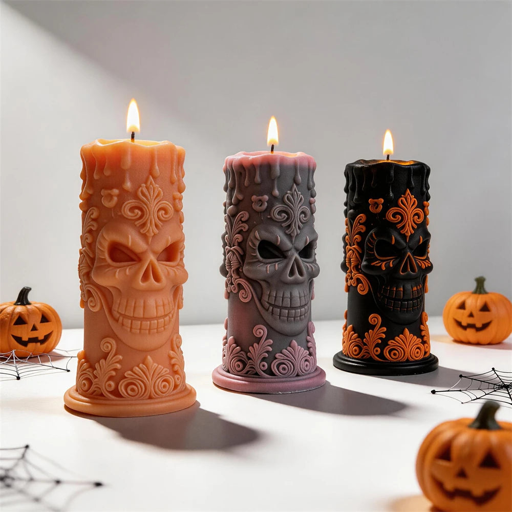 Skull Pillar Silicone Candle Mold for Halloween