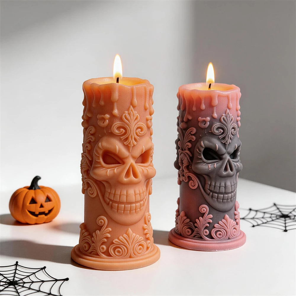 Skull Pillar Silicone Candle Mold for Halloween