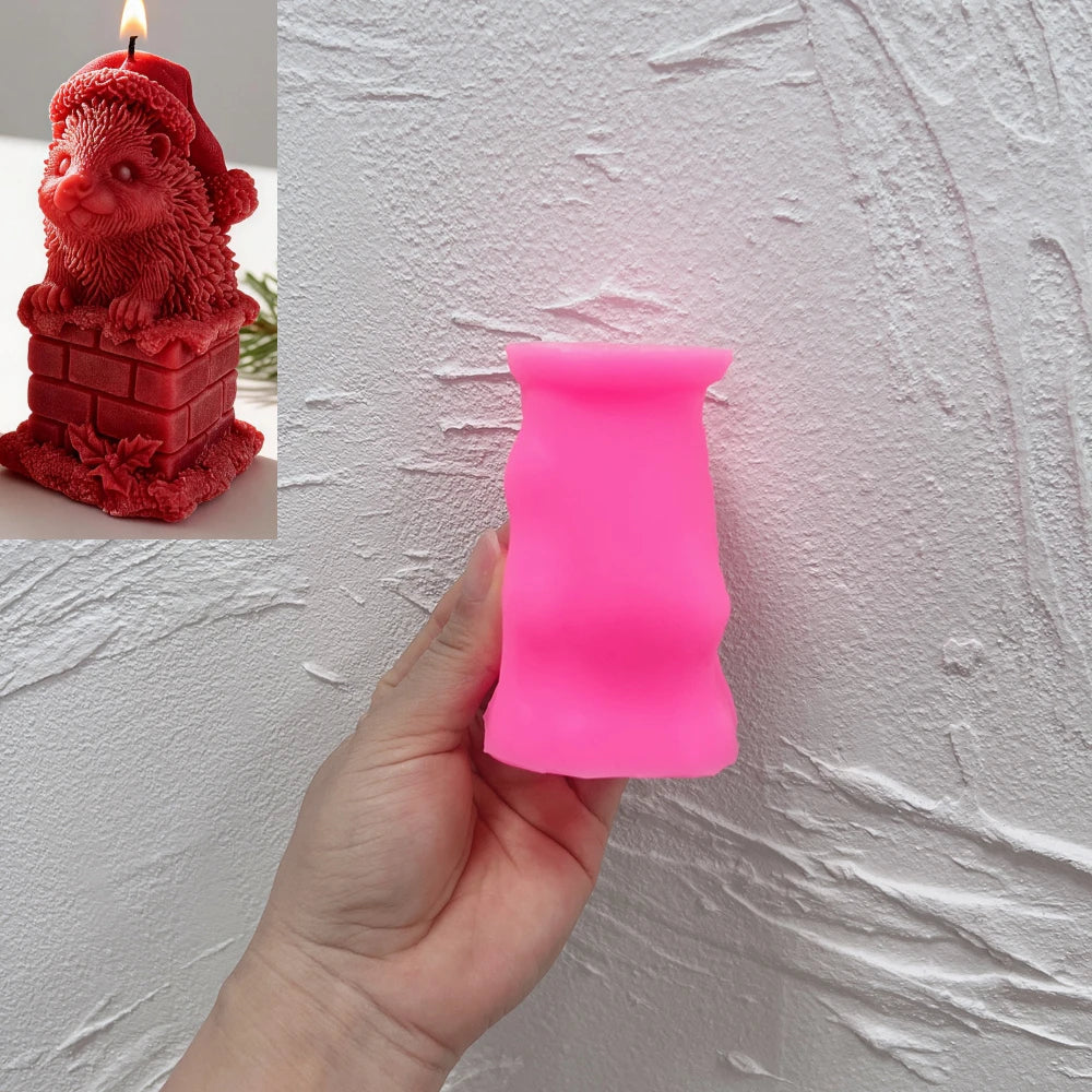 Hedgehog Christmas silicone candle mold with Santa hat