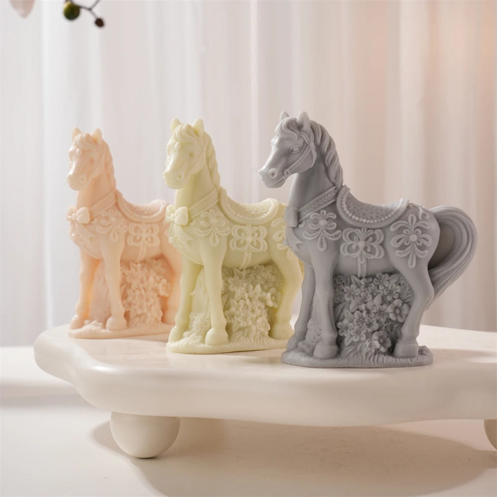 Flower Horse Statue Candle Silicone Mold