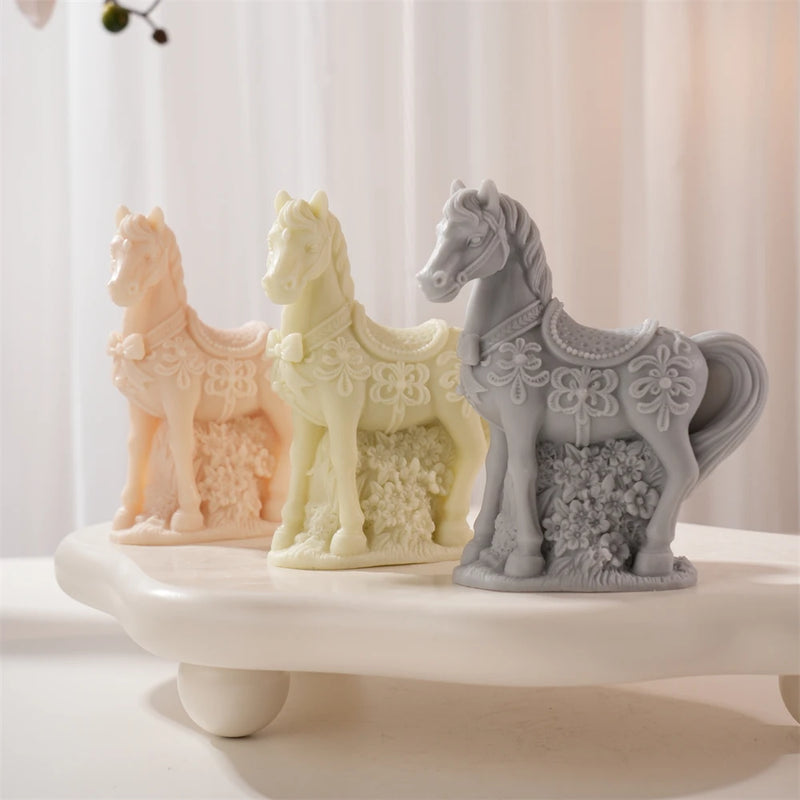 Flower Horse Statue Candle Silicone Mold