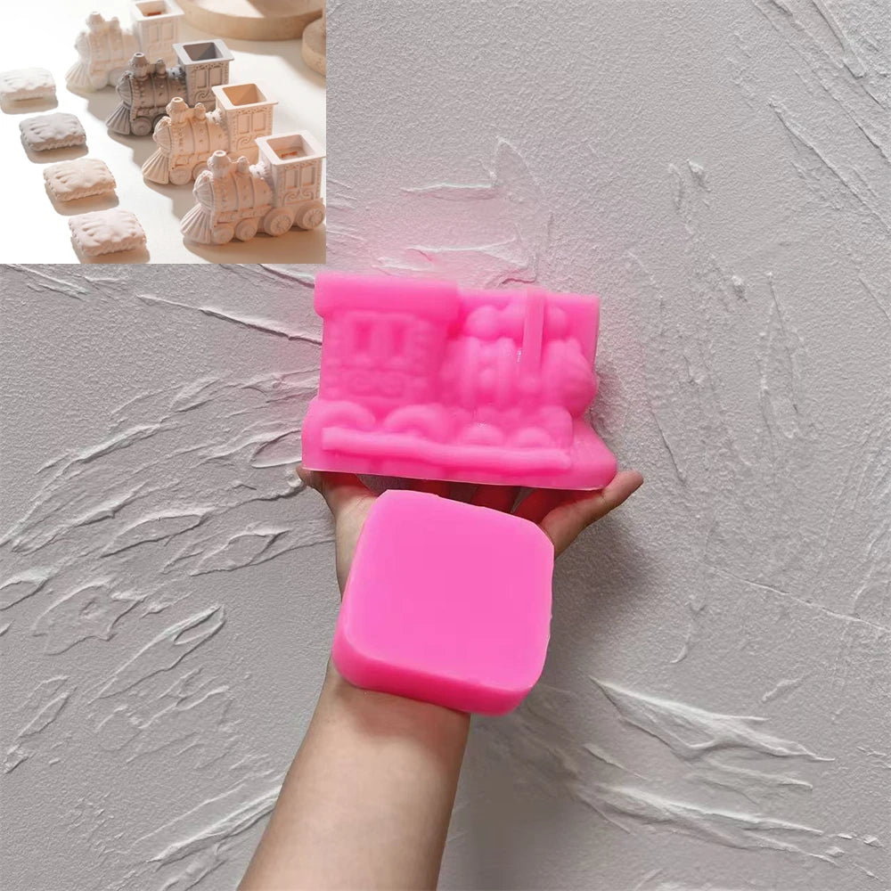 Christmas Gingerbread Train Candle Vessel Silicone Mold with Lid