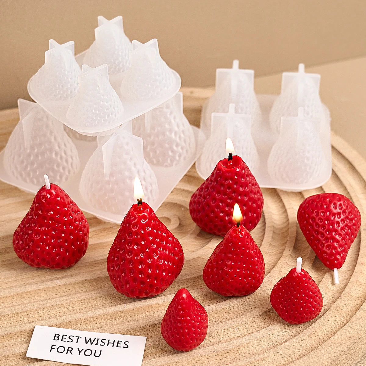 Strawberry Shaped Silicone Candle Mold 4PCS/1PC S/M/L