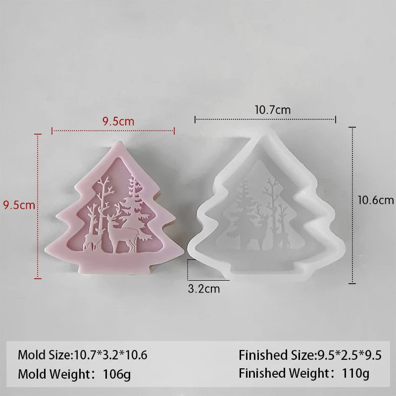 3D Christmas Tree Santa Elk Aromatherapy Silicone Candle Mold