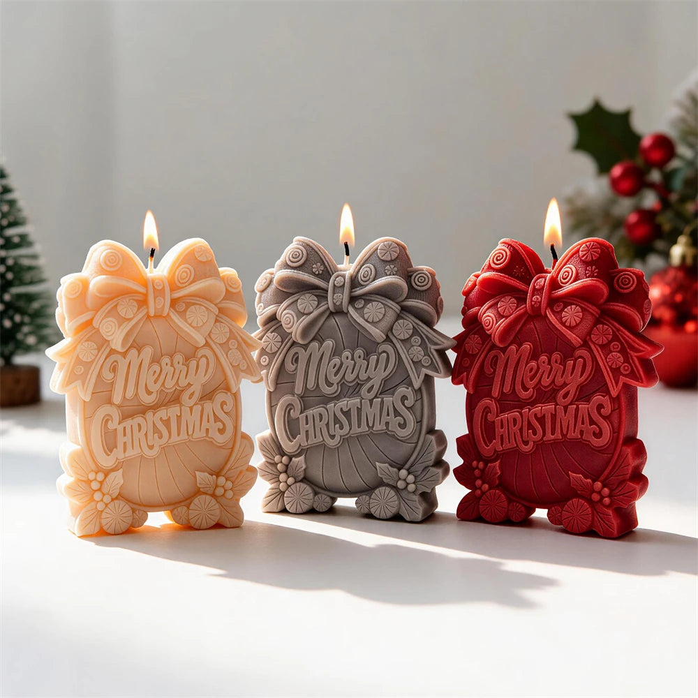 Red sage cream and peach Merry Christmas plaque candles for festive décor