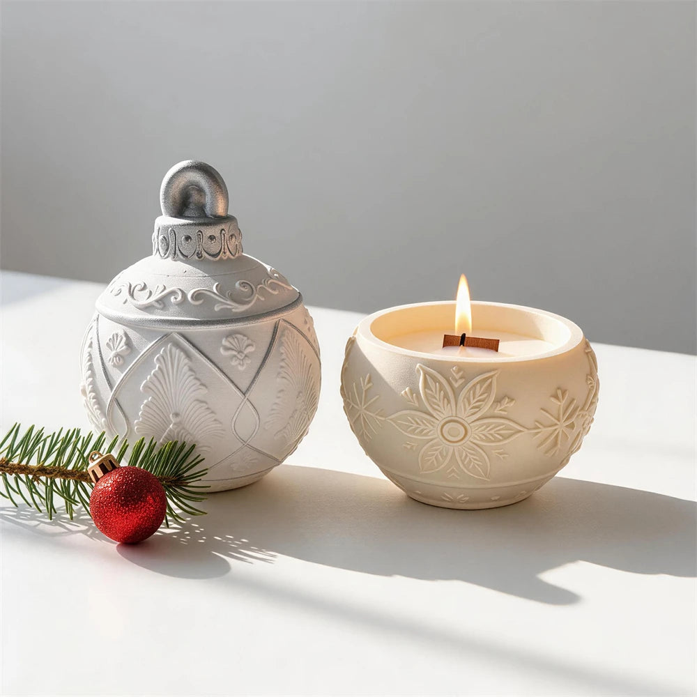 Snowflake Christmas ornament candle jar with decorative removable lid