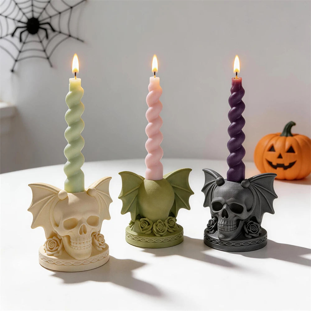 Winged Skull Candlestick Holder Silicone Mold