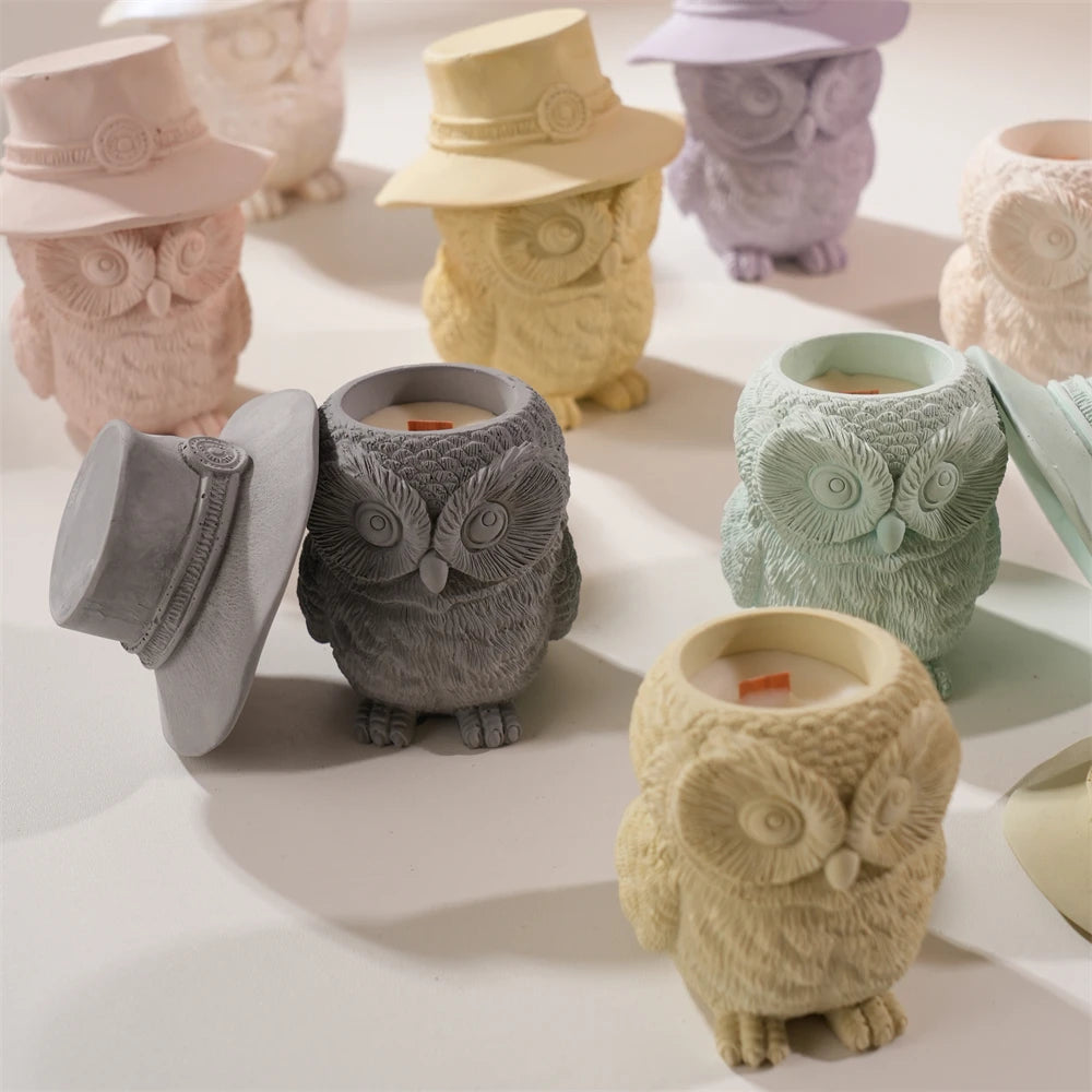 Owl Candle Jar Concrete Silicone Mold