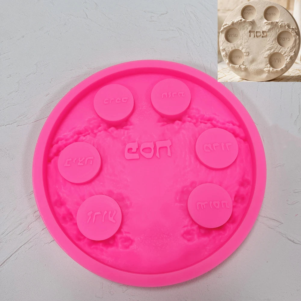 Pink silicone mold for round Jewish Pesach Seder plate casting