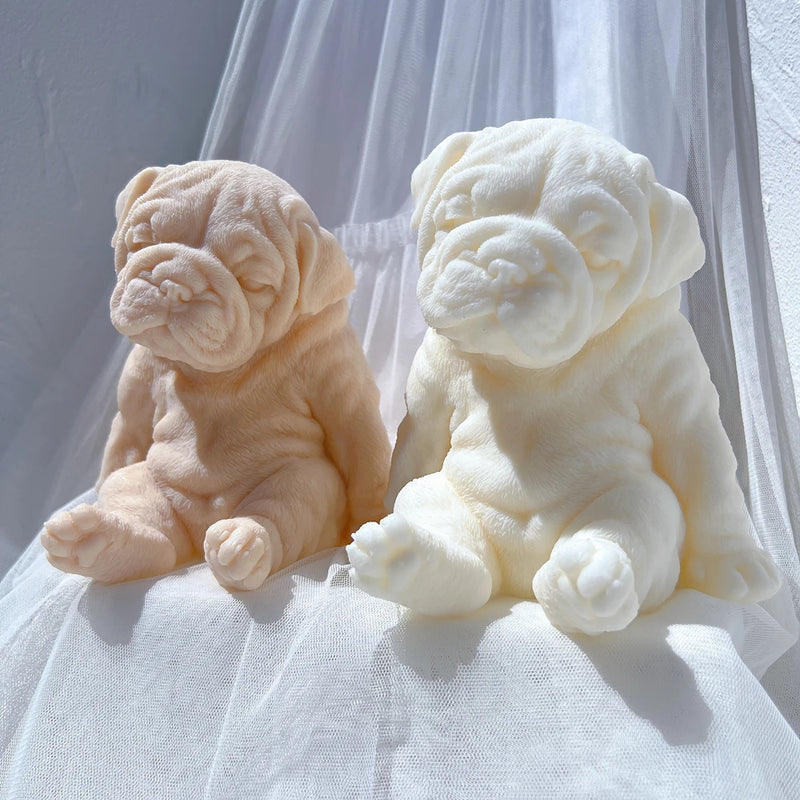 Sitting Sleeping Bulldog Puppy Candle Mold