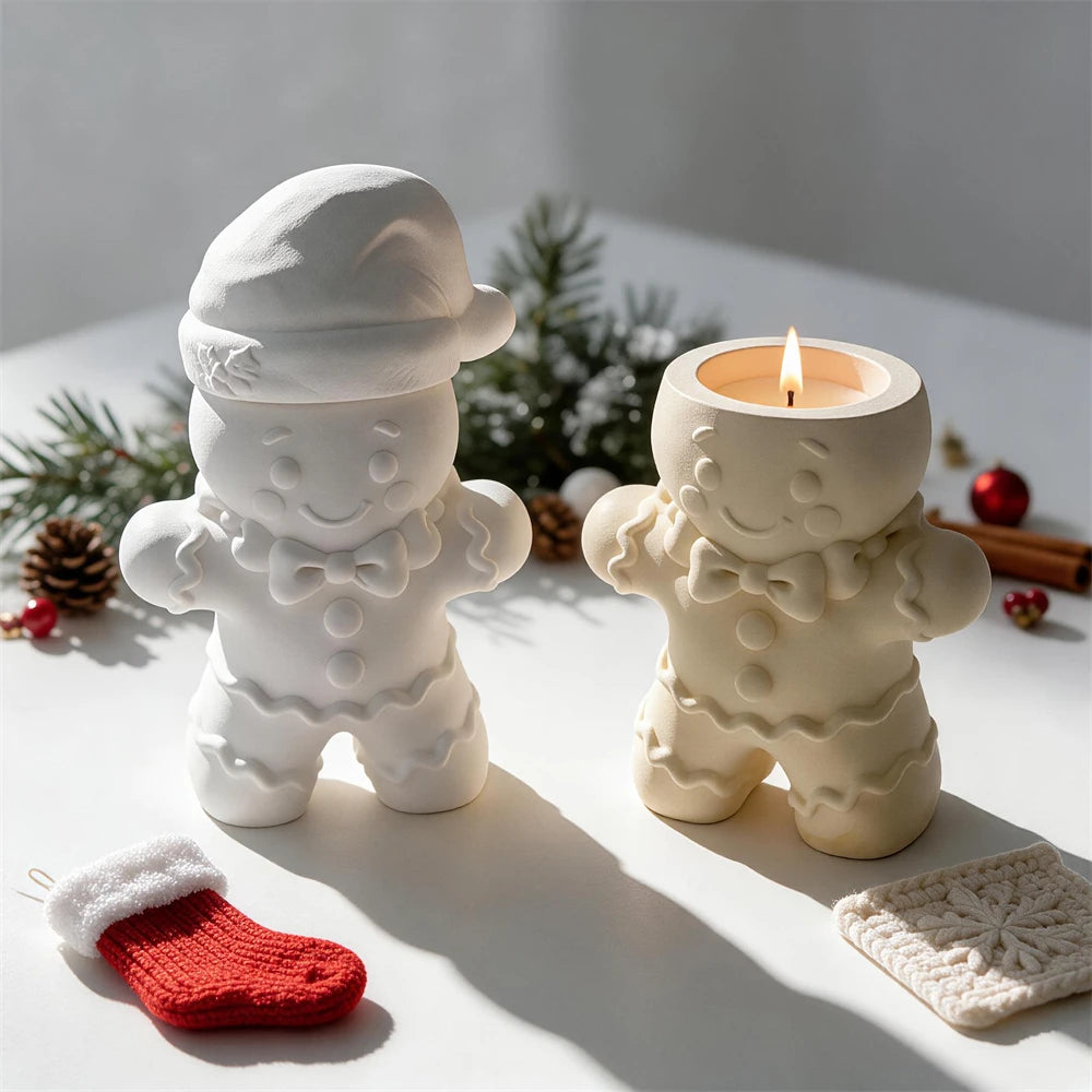 Hollow Gingerbread Man candle vessel with wax-filled inner cavity