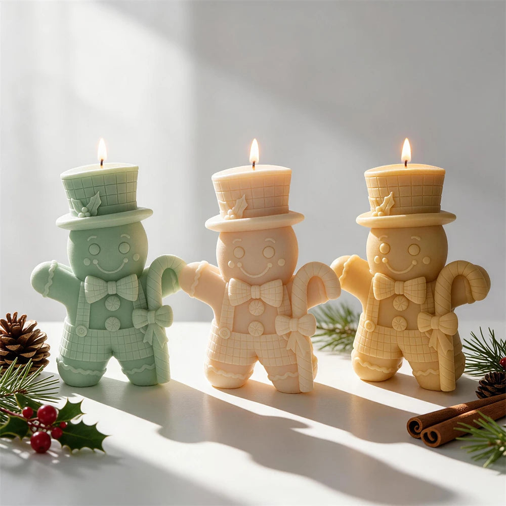 Christmas Gingerbread candle with bow tie buttons and candy cane