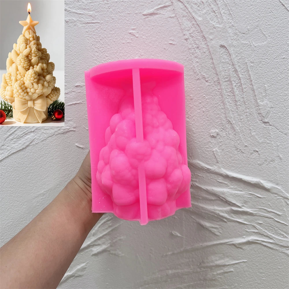 Pinecone Christmas tree silicone candle mold with detailed botanical clusters