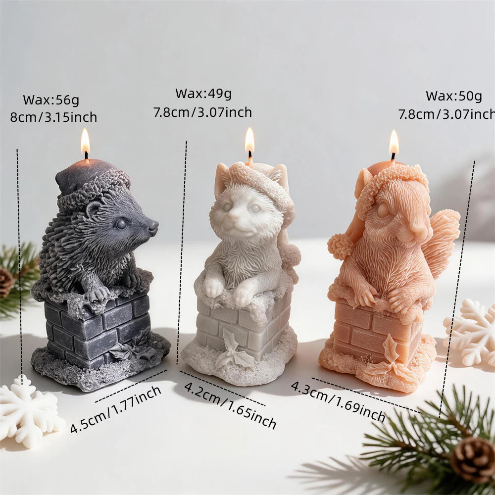 Christmas chimney animal candles with hedgehog cat and squirrel designs