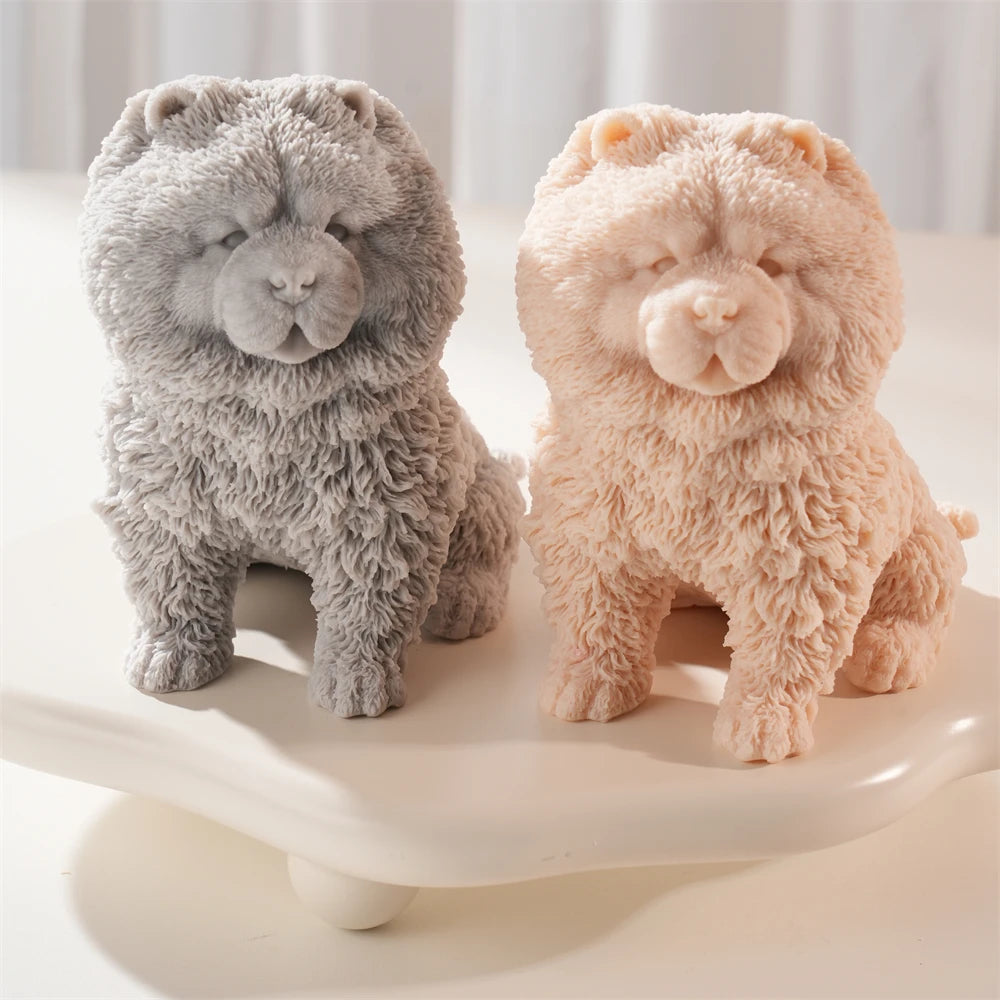 Fluffy Sitting Chow Chow Puppy Silicone Candle Mold