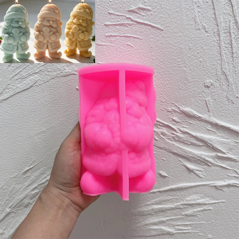 Pink silicone mold for standing Christmas gnome with gingerbread man