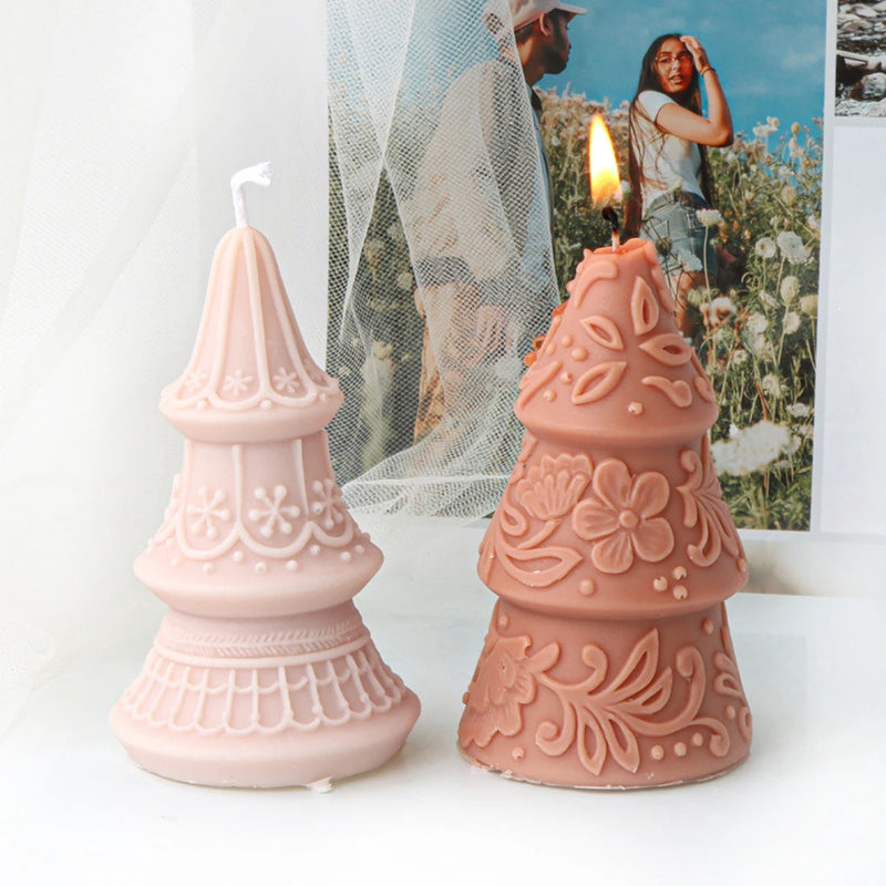 Star Flower Relief Pattern Cone-shaped Christmas Tree Candle Mold