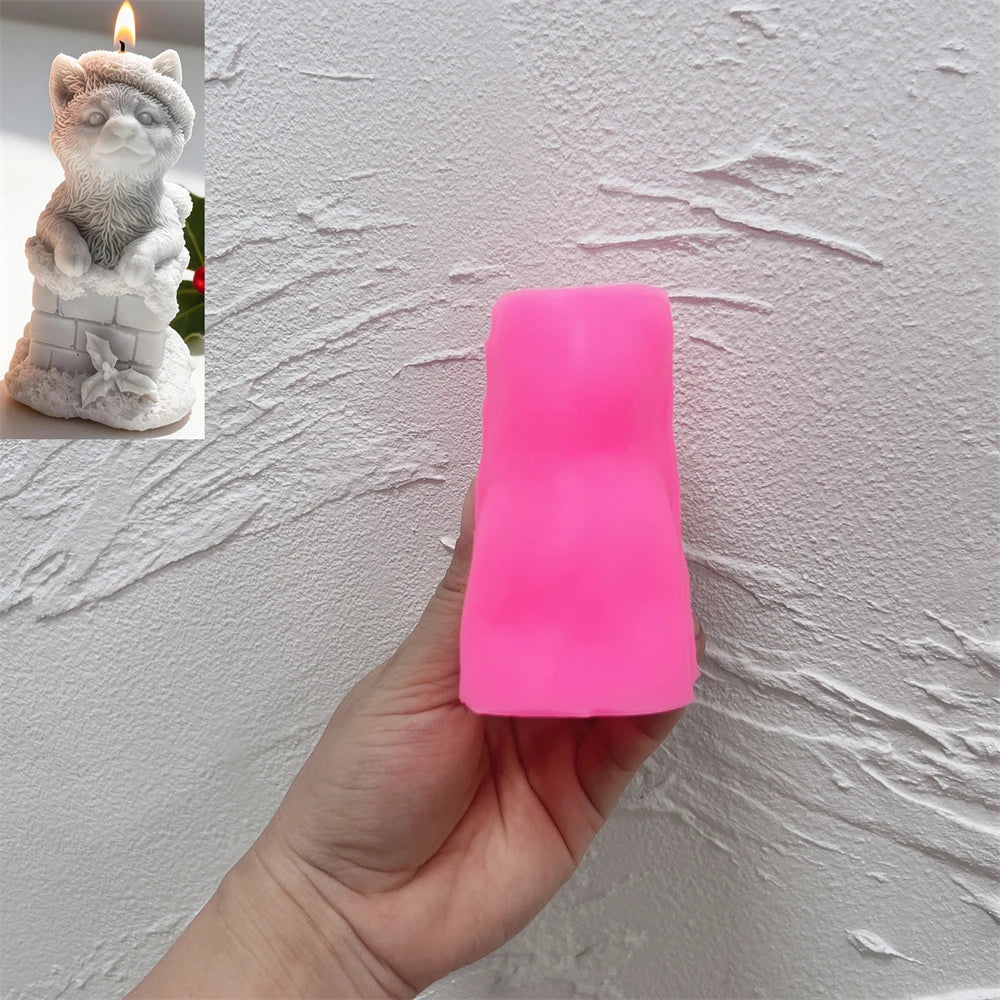 cat Christmas silicone candle mold with Santa hat