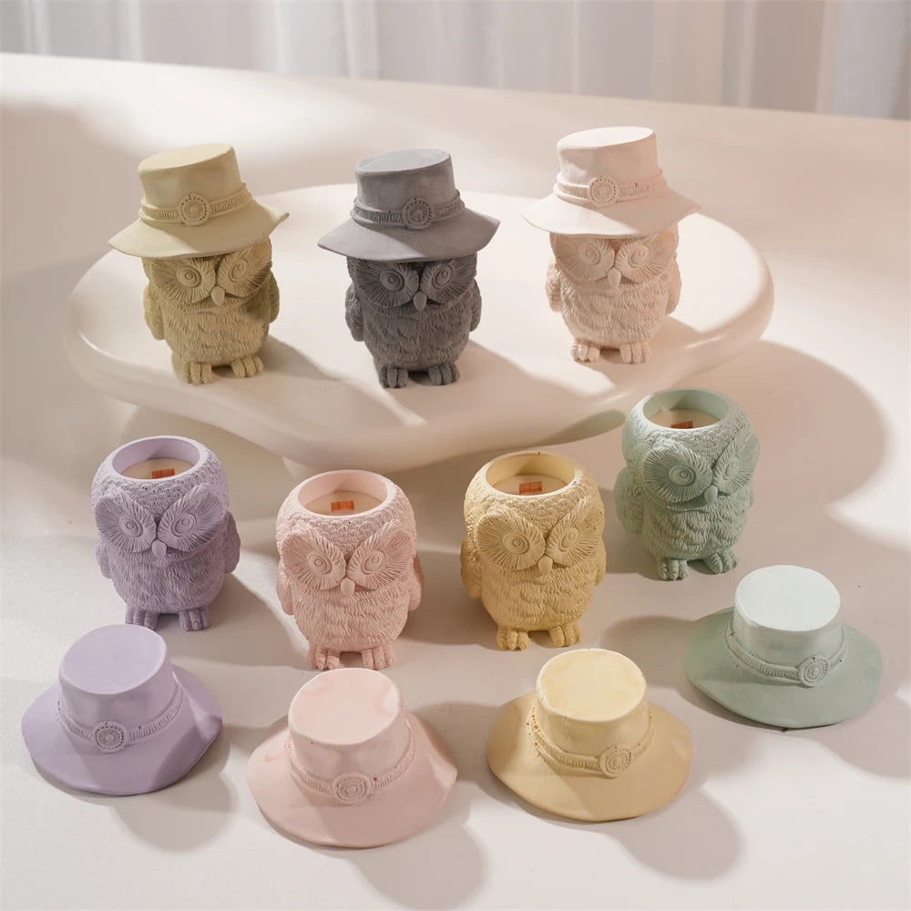 Owl Candle Jar Concrete Silicone Mold