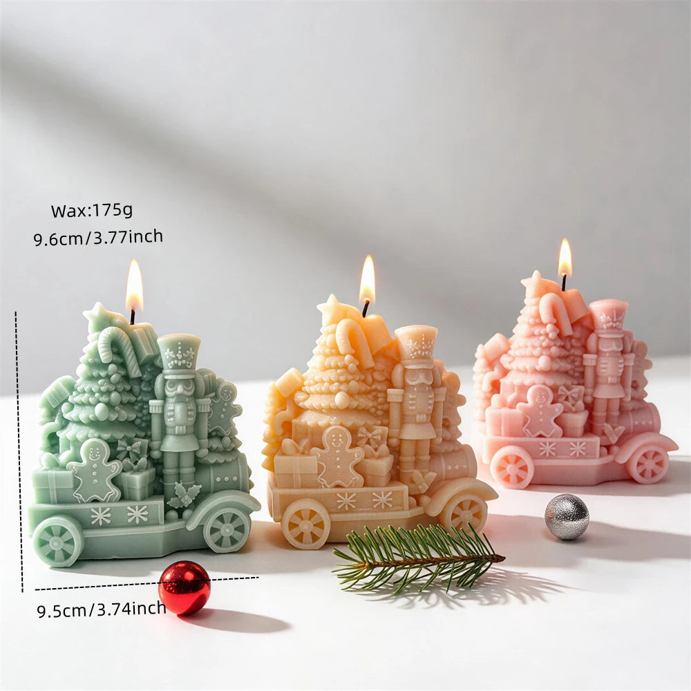 Christmas train candle measuring 9.6 centimetres tall with Nutcracker soldier