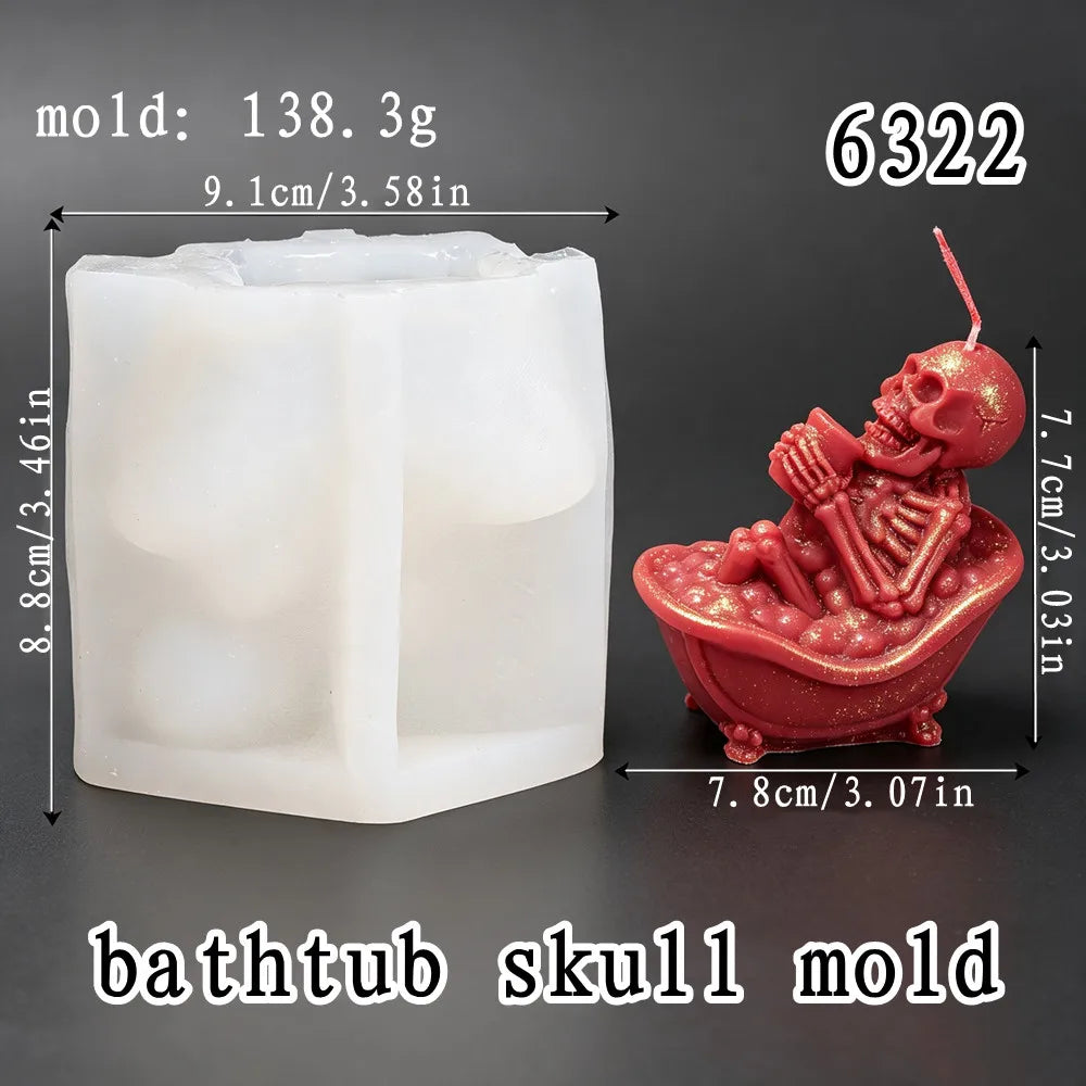 Skeleton in bathtub silicone candle mold for gothic Halloween décor